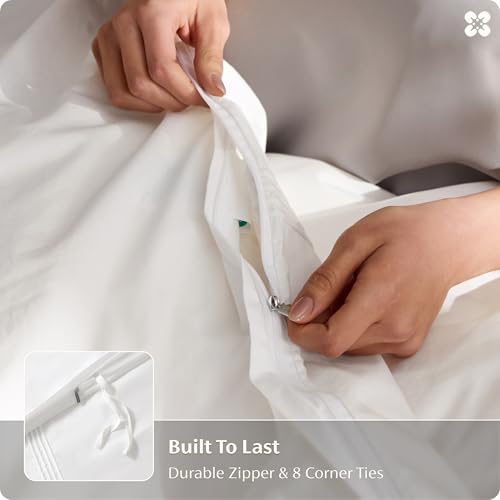 Bedsure Queen 100% Cotton Percale Duvet Cover Set White Rope Weave - Hotel Style