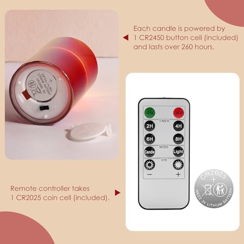 Red Glass Flameless Pillar Candles with Remote (Set of 5) Eywamage