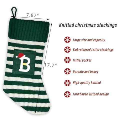 Christmas Stocking Knit Initial Christmas Stockings for Family Farmhouse Monogram Letter Christmas Stockings Christmas Decorations Gift Stocking Personalized Stocking Embroidered Letter B