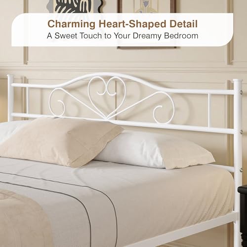 White 14 Inch Full Size Metal Platform Bed Frame with Headboard & Footboard