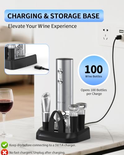 7-in-1 Rechargeable Electric Wine Opener Set - Silver, Stainless Steel