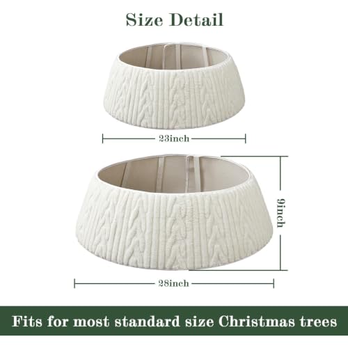 White Plush Tree Collar 28in Christmas Tree Skirt with Thick Herringbone Pattern - Bunny Chorus