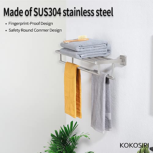 20 Inch Towel Rail with Double Bars - Brushed Steel Wall Mounted Bathroom Towel Holder