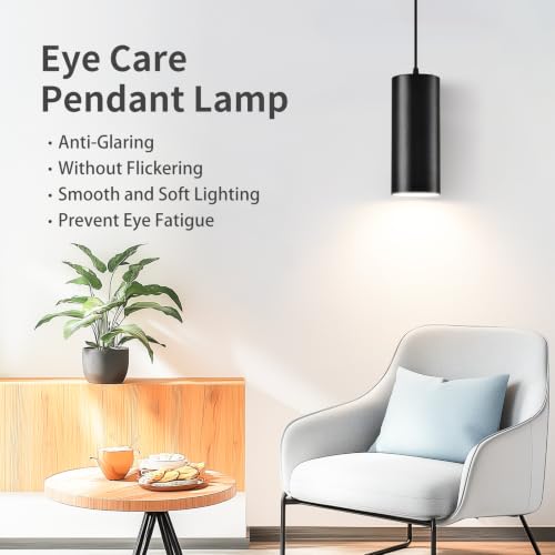 SAMPHON Black 4-Inch LED Pendant Lights for Kitchen Island & Bedroom - 2 Pcs