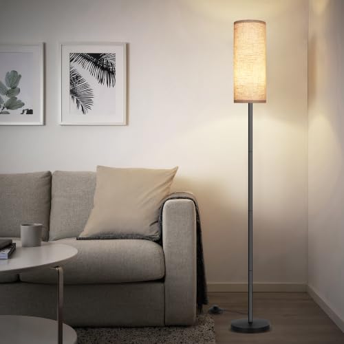 PARTPHONER Beige Modern Floor Lamp with Lampshade, Tall Standing Light with Foot Switch for Living Room, Bedroom, 2 Pack