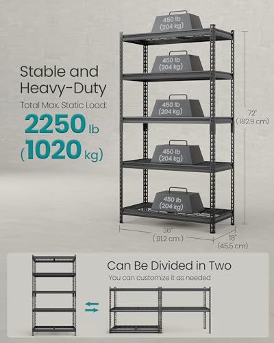 Heavy-Duty 5-Tier Steel Storage Shelves - Adjustable Garage & Warehouse Racks