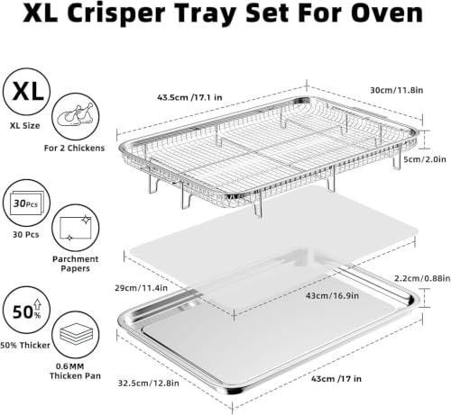 17 Inch Silver Large Oven Air Fryer Basket and Tray Set - Extra Large Capacity