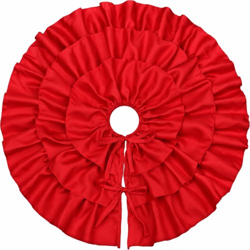Ivarunner 24 Inch Red Mini Christmas Tree Skirt with 3-Tier Ruffles – Tabletop Tree Mat for 2–3 ft & 4 ft Slim Trees