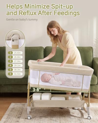 Wnttmt Beige 3-in-1 Baby Bassinet Bedside Crib with Wheels & Adjustable Heights