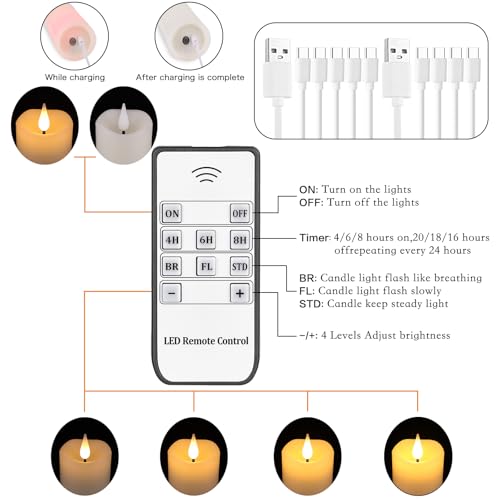 Real Wax Rechargeable LED Flameless Candles with Remote and Timer,USB
