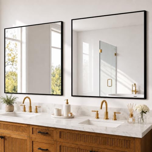 FGU Matte Black Bathroom Vanity Mirrors Set 30x30 Inches Over Sink, 2 Pack