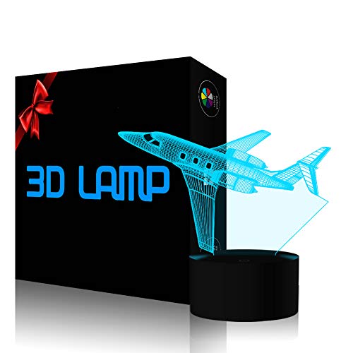 Creatively 3D Plane Lights LED Airplane Night Light, YKLWORLD 3D Aero Plane Illusion Table Lamp with 7 Colors and USB Powered, Best Bedroom Decor Toys Gifts for Kids Children Birthday