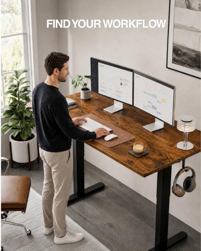 Electric Standing Desk 55x24 with Cable Net - Rustic Brown, Adjustable Height