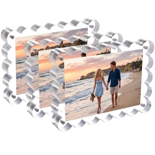 3-Pack 4x6 Inch Scalloped Acrylic Magnetic Picture Frames - Retro Elegant Design