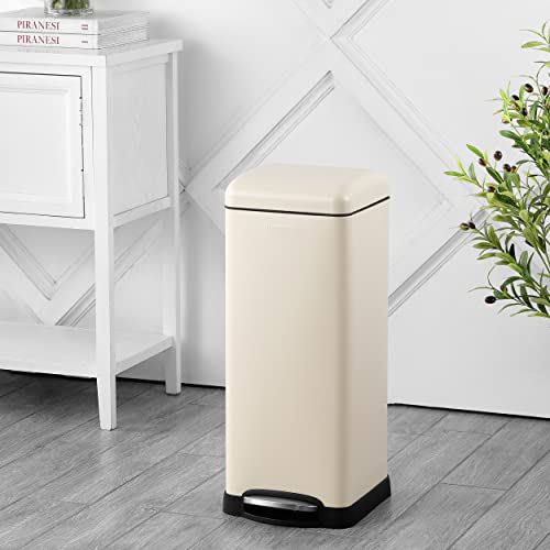 happimess Betty Retro 8-Gallon Step-Open Trash Can with Soft-Close Lid - Almond