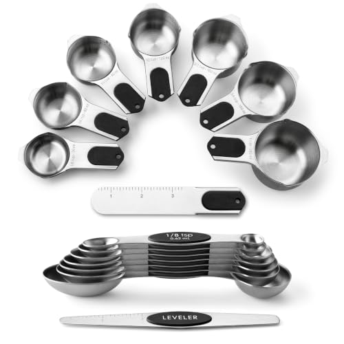 Magnetic Measuring Cups & Spoons Set of 15 - Black, Levelers Included