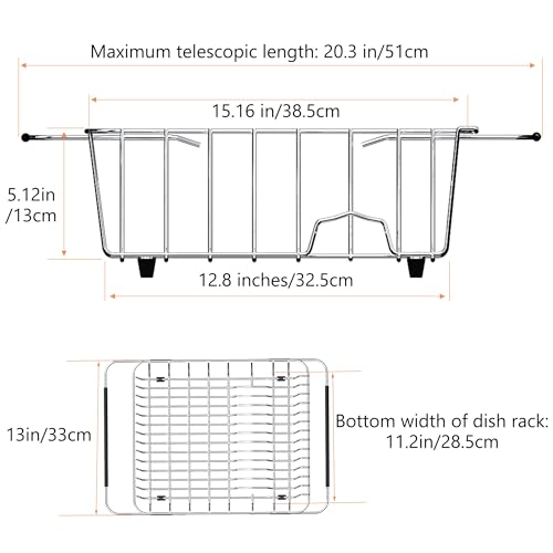 NiuYichee XL 15x12.6-Inch Stainless Steel Expandable Dish Drying Rack Over Sink