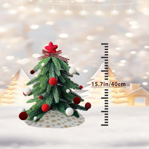 Dream Loom 15-Inch Green Mini Artificial Christmas Tree with Ornaments - Tabletop Holiday Decor