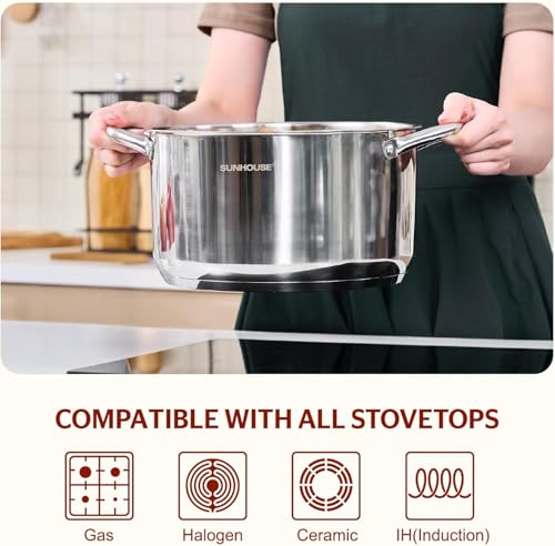 7 Qt Stainless Steel Stock Pot with Lid - Multi-Ply Base for Cooking Pasta Soup