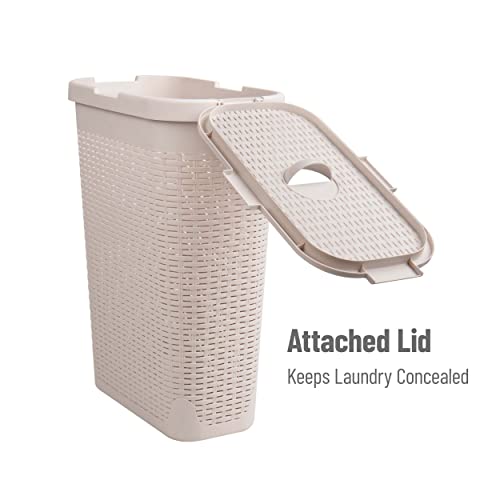 Slim Laundry Hamper Set of 2 with Lid - Ivory, 40L Capacity, Space-Saving Tapered Design
