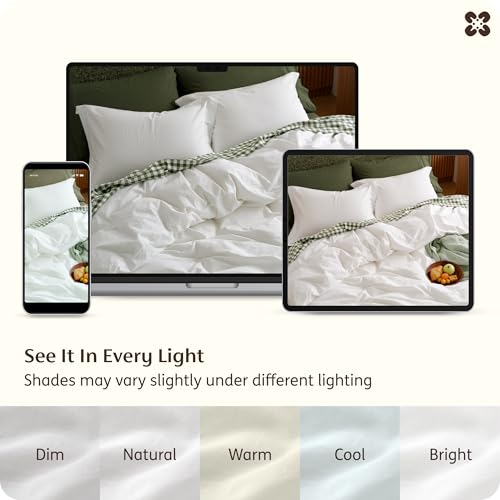 King Size Linen-Style Cotton Duvet Cover Set - Natural White, 3-Piece