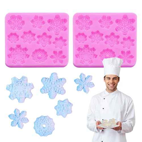 Christmas Snowflake Silicone Molds, Winter Snowflake Fondant Silicone Mold, Holiday Baking Molds for Clay Crafts, Candy and DIY Cake Baking Decoration (2)