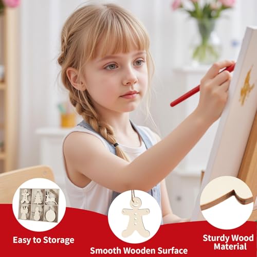 MACTING 30PCS Wooden Christmas Ornaments Unfinished Predrilled Natural Wood Slices DIY Blank Hanging Ornaments Kit for Crafts Centerpieces Christmas Tree Decorations, 6 Styles