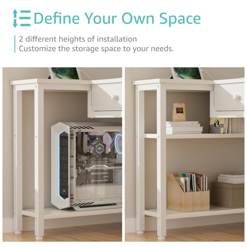 DLisiting White 39.4 Inch L Shaped Corner Desk with Drawers & Shelves - Small Home Office