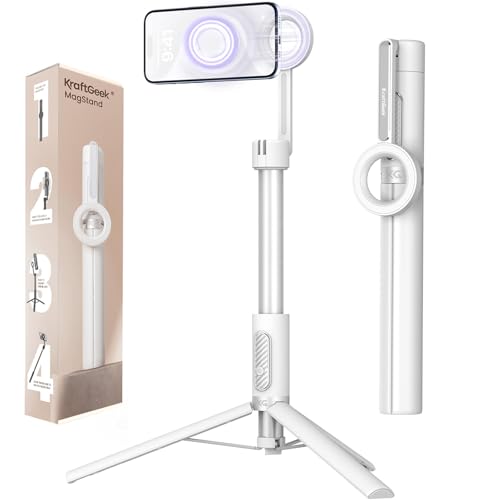 64-Inch Magnetic Phone Tripod for iPhone - White, Selfie Stick with MagSafe