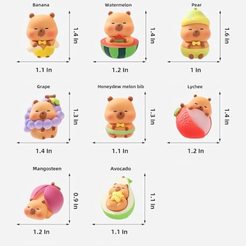 BEIMENWAI Fruits 8Pcs Capybara Collectible Figurines Hand-painted Resin Miniatures for Home & Office Decor