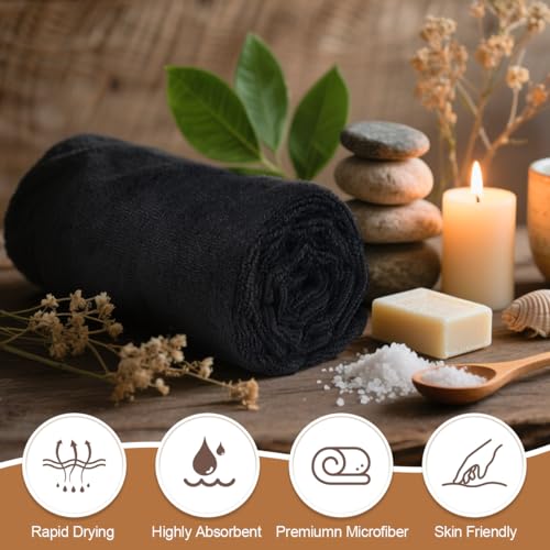 Orighty 48-Pack Salon Microfiber Towels 16x29 Inches Black for Hair & Spa Use