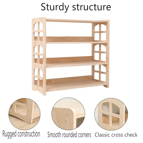 Kids Toy & Book Storage Shelf - 4-Tier Montessori-Inspired Wooden Organizer for Nursery & Playroom