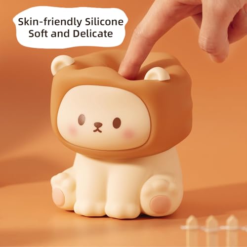 Cute Lion Cartoon Nursery Night Lights, Big Cat Design Safe Silicone Soft LED Nursery Lamp for Toddler Room Decoration