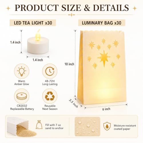 AceList Meteor Luminary Bags Set with Flameless LED Candles - Outdoor Holiday Decor