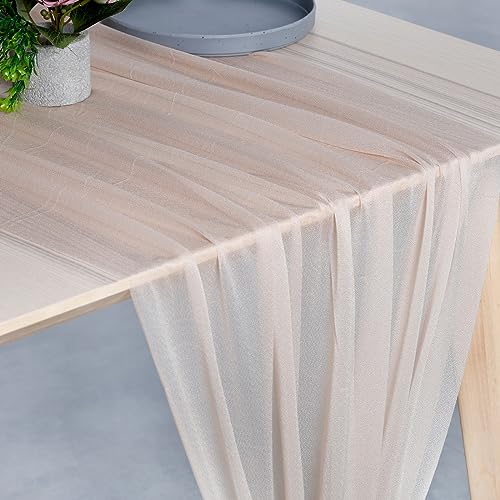 VDS 10ft Chiffon Table Runner 5pc Nude 29x120in - Sheer Shimmer Centerpiece Cloth for Weddings & Events