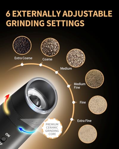 CIRCLE JOY Black Charging Base Electric Salt & Pepper Grinder Set - Auto & Adjustable Coarseness