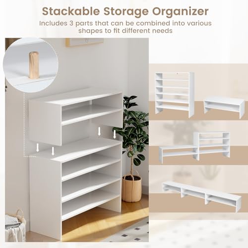 White COSTWAY 6-Tier Shoe Rack Organizer - Extra Wide Shoe Shelf, Stackable Design
