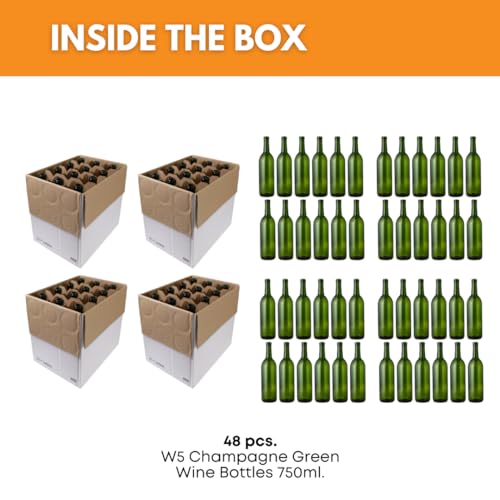 Champagne Green Wine Bottles 750ml Case of 48 - No Corks, Styled Variation