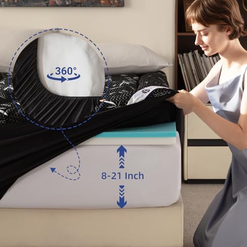 Full Size Waterproof Mattress Topper with Gel Memory Foam & Plush Pillow Top - Black
