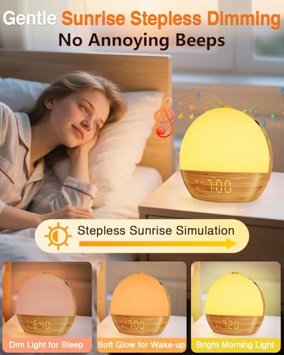 Wood Grain Sunrise Alarm Clock with Sound Machine - Natural Wake-Up Light