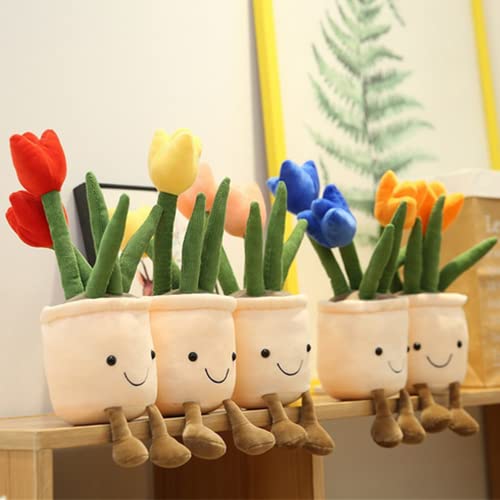 2Pack Tulip Plush Toy 13" Succulent Flower Pot Plush Pillow Toy Stuffed Throw Plushie Pillow Doll for Office and Kids Room Decorate,Blue+Yellow