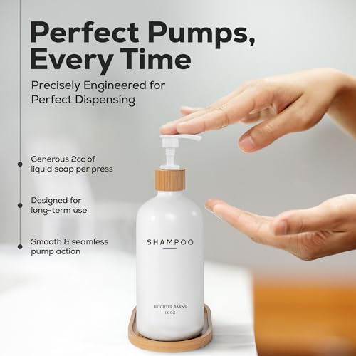 White Shampoo and Conditioner Dispenser Set with Pump & Tray - Bathroom Decor