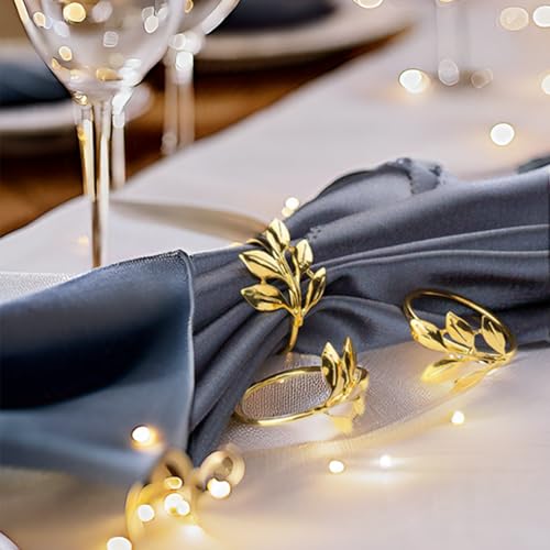 FCDECOR Gold Leaf Napkin Rings Set of 50 - Elegant Table Decor for Holidays