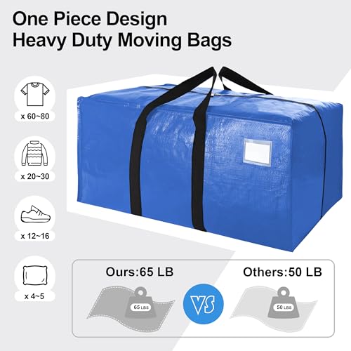 VELVETSURE 24 Gal Heavy Duty Moving Bags Set of 6 with Backpack Straps - Large Space Saving Storage Totes