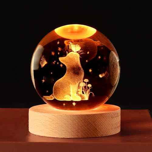 Cat Gifts, 2.4In Cute Crystal Cats Ball Lamp with Wooden Base, Gifts Ideas for Cat Lover, Girlfriend Mom Girl-Christmas, Birthday, Mothers Day, Decor for Home