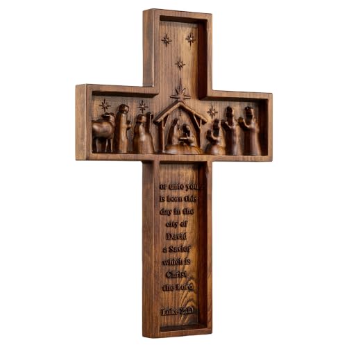 13.78in Handmade Catholic Nativity Wall Cross - Christmas Faith Gift