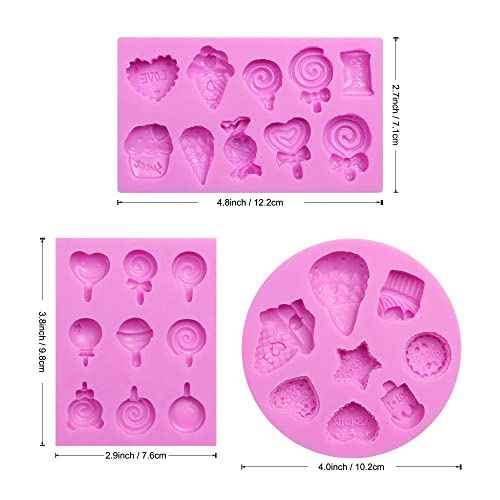 Ice Cream Fondant Molds Silicone, Lollipop Candy Molds, 3 Packs for Making Ice Cream Shapes Fondant Mold, Cake Decoration, Cupcake Toppers, Candle, Resin, Clay