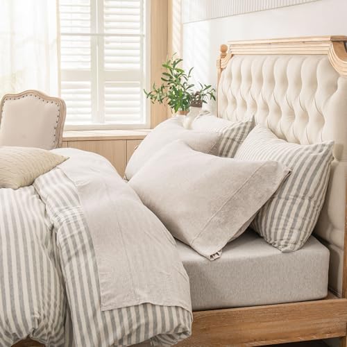 PURE ERA Heather Beige Jersey Knit Bed Sheet Set California King - 4 Piece