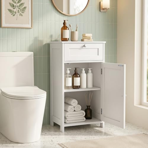 GIANTEX Bathroom Floor Cabinet with Door and Drawer - White, 13.5 x 17 x 30.5 Inches