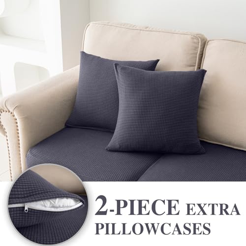 LA MEACK Dark Grey L-Shaped Couch Cushion Covers Set for Sectional Sofa 3 Seater + 1 Chaise, Washable & Stretch Fit